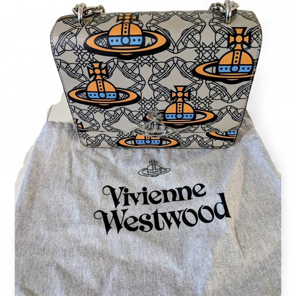 Vivienne Westwood All-Over Orb Print Chain Bag Silver Hardware Grey